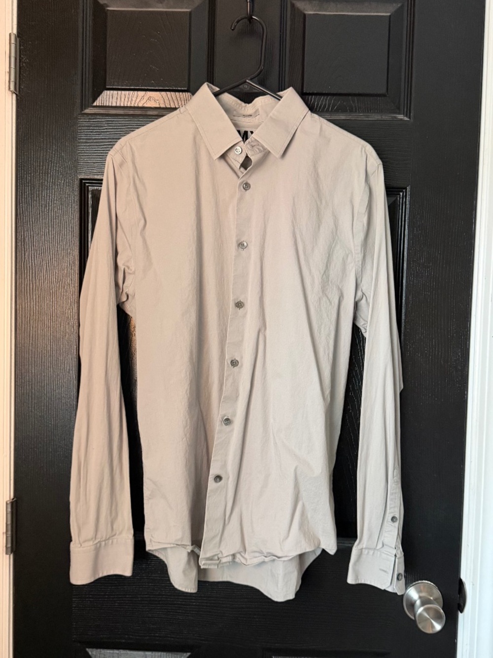 Express 1MX Men's Fitted Stretch Dress Shirt Light Gray Large 16-16.5